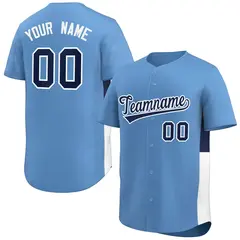 Light Blue Navy-White Side Two-Tone Baseball Jersey 1