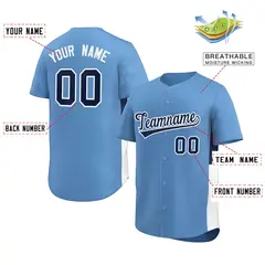 Light Blue Navy-White Side Two-Tone Baseball Jersey 2