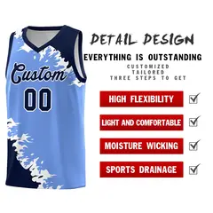 Light Blue Navy-White Sparkle Pattern Basketball Kits 2