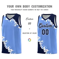 Light Blue Navy-White Sparkle Pattern Basketball Kits 3