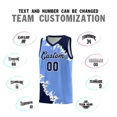 Light Blue Navy-White Sparkle Pattern Basketball Kits 4