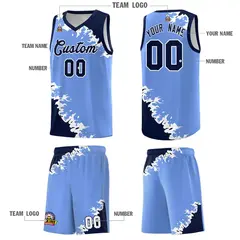 Light Blue Navy-White Sparkle Pattern Basketball Kits 5