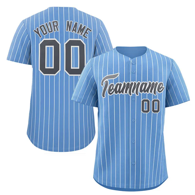 Light Blue Navy-White Stripe Fashion Baseball Jersey