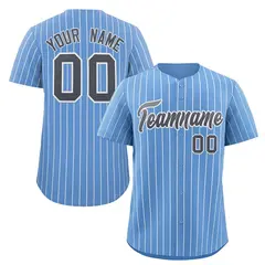 Light Blue Navy-White Stripe Fashion Baseball Jersey