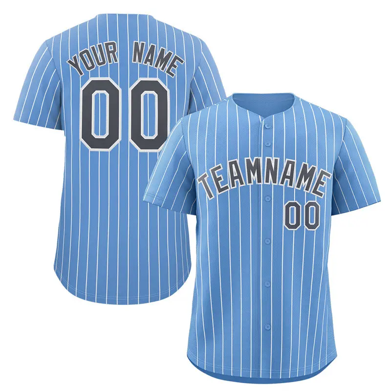 Light Blue Navy-White Stripe Fashion Baseball Jersey