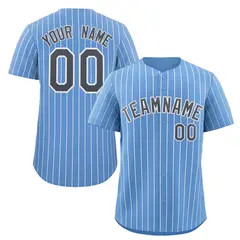 Light Blue Navy-White Stripe Fashion Baseball Jersey