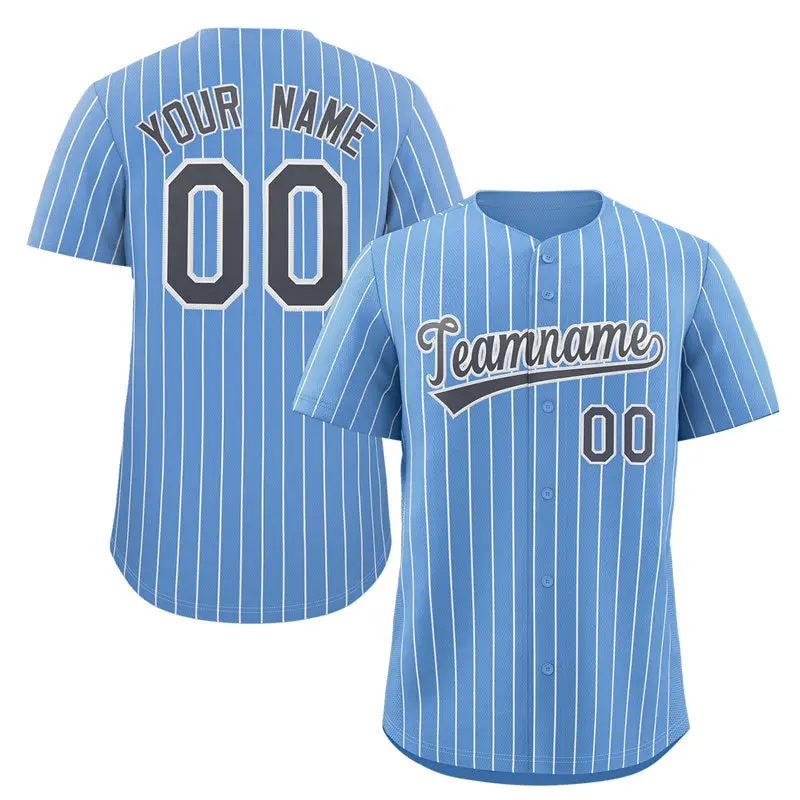 Light Blue Navy-White Stripe Fashion Baseball Jersey