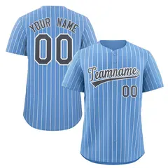 Light Blue Navy-White Stripe Fashion Baseball Jersey