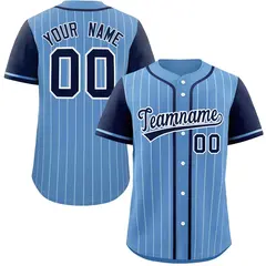 Light Blue Navy-White Stripe Raglan Baseball Jersey