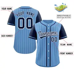 Light Blue Navy-White Stripe Raglan Baseball Jersey 2