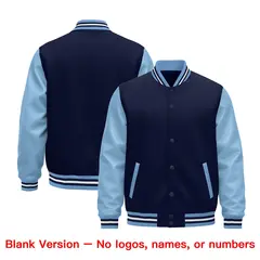 Light Blue Navy White Varsity Full-Snap Letterman Jacket Raglan Leather Sleeves 5