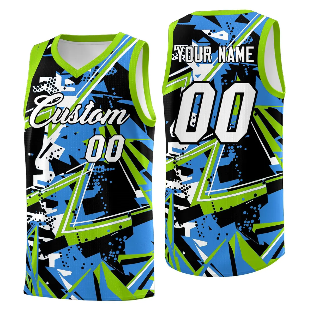 Light Blue Neon Green Abstract Graffiti Basketball Jersey