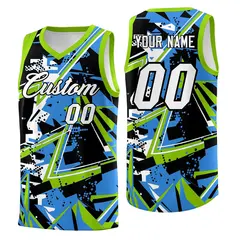 Light Blue Neon Green Abstract Graffiti Basketball Jersey 1