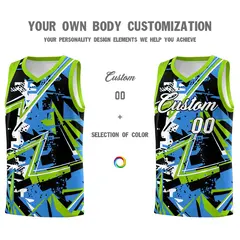 Light Blue Neon Green Abstract Graffiti Basketball Jersey 3