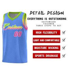 Light Blue Neon Green Wave Pattern Basketball Uniform Jersey 2