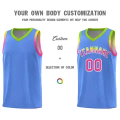 Light Blue Neon Green Wave Pattern Basketball Uniform Jersey 3