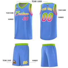Light Blue Neon Green Wave Pattern Basketball Uniform Jersey 5