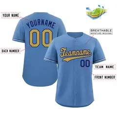 Light Blue Old Gold-Royal Classic Style Baseball Jersey 2