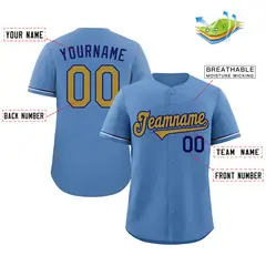 Light Blue Old Gold-Royal Classic Style Baseball Jersey 2