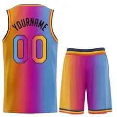 Light Blue Orange-Black Bull Gradient Basketball Jersey 2
