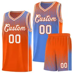 Light Blue Orange Dot Pattern Reversible Side Gradient Basketball Jersey Kits