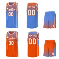 Light Blue Orange Dot Pattern Reversible Side Gradient Basketball Jersey Kits 2