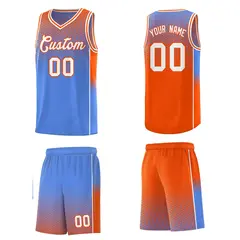 Light Blue Orange Dot Pattern Reversible Side Gradient Basketball Jersey Kits 5