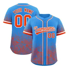 Light Blue Orange Floral Gradient Full Button Baseball Jersey 1