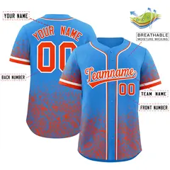 Light Blue Orange Floral Gradient Full Button Baseball Jersey 2