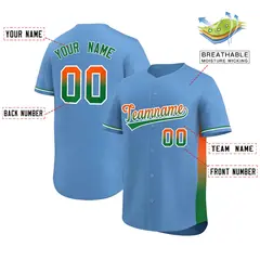 Light Blue Orange-Kelly Green Gradient Side Baseball Jersey 2