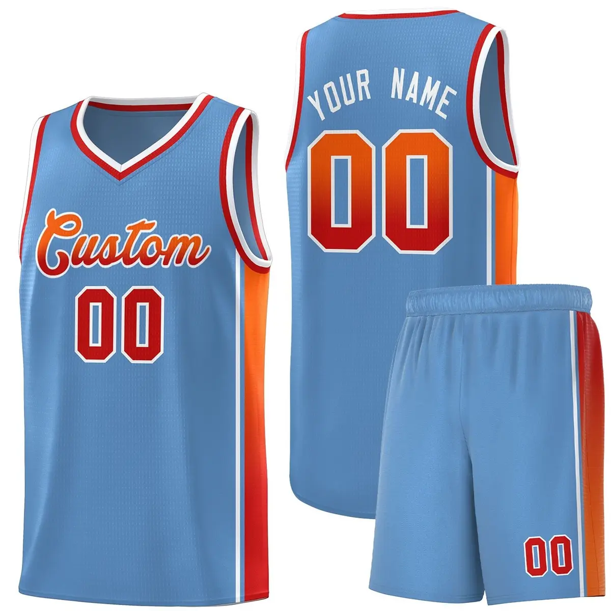 Light Blue Orange-Red Gradient Basketball Jersey