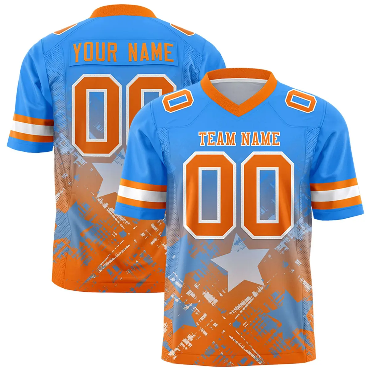 Light Blue Orange Star Gradient Flag Football Jersey