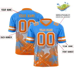 Light Blue Orange Star Gradient Flag Football Jersey 2