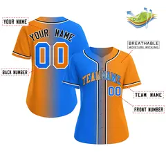 Women's Light Blue Orange-White Gradient Baseball Jersey 2