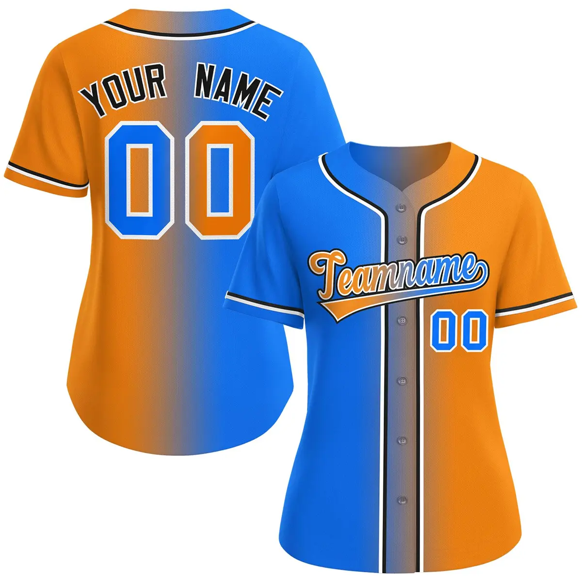 Women's Light Blue Orange-White Gradient Baseball Jersey