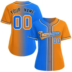 Women's Light Blue Orange-White Gradient Baseball Jersey 1