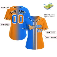 Women's Light Blue Orange-White Gradient Baseball Jersey 2