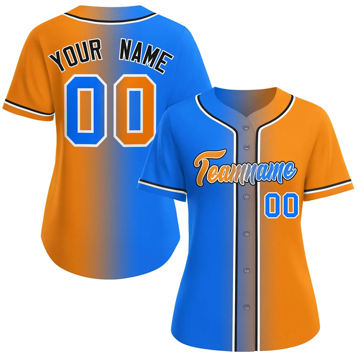 Women's Light Blue Orange-White Gradient Baseball Jersey