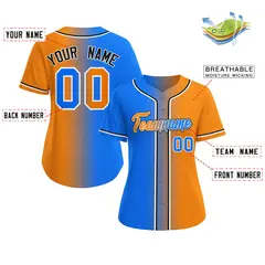 Women's Light Blue Orange-White Gradient Baseball Jersey 2