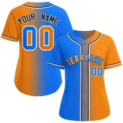 Women's Light Blue Orange-White Gradient Baseball Jersey 1