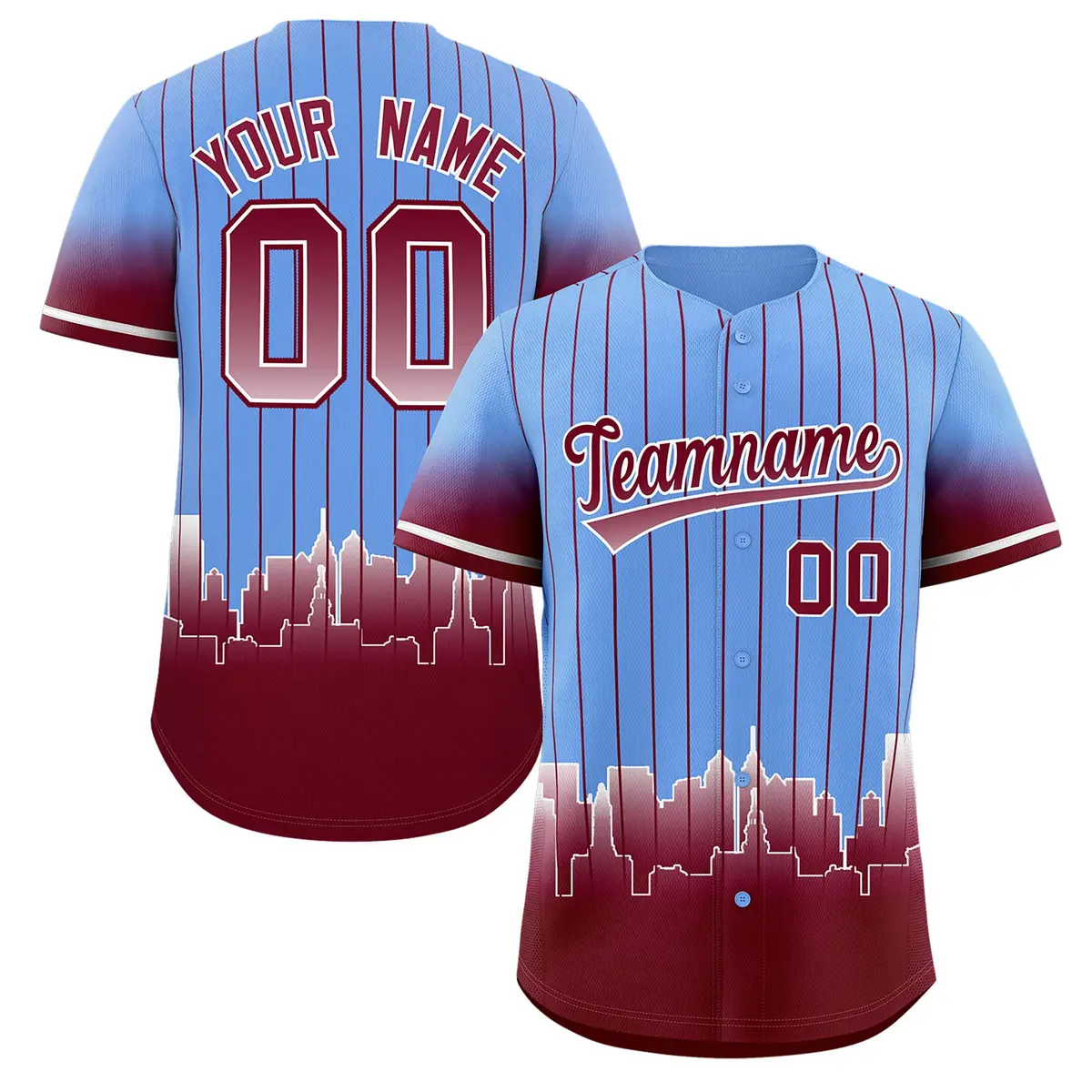 Light Blue Philadelphia City Silhouette Baseball Jersey