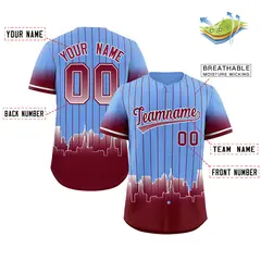 Light Blue Philadelphia City Silhouette Baseball Jersey 2