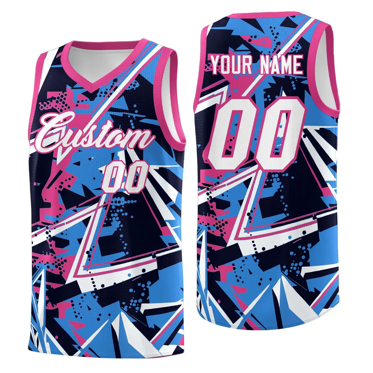 Light Blue Pink Abstract Graffiti Breathable Basketball Jersey