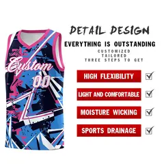 Light Blue Pink Abstract Graffiti Breathable Basketball Jersey 2