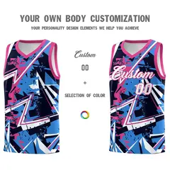Light Blue Pink Abstract Graffiti Breathable Basketball Jersey 3