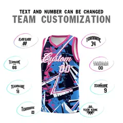 Light Blue Pink Abstract Graffiti Breathable Basketball Jersey 4