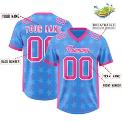 Light Blue Pink All Star Graffiti Pattern Football Jersey 2