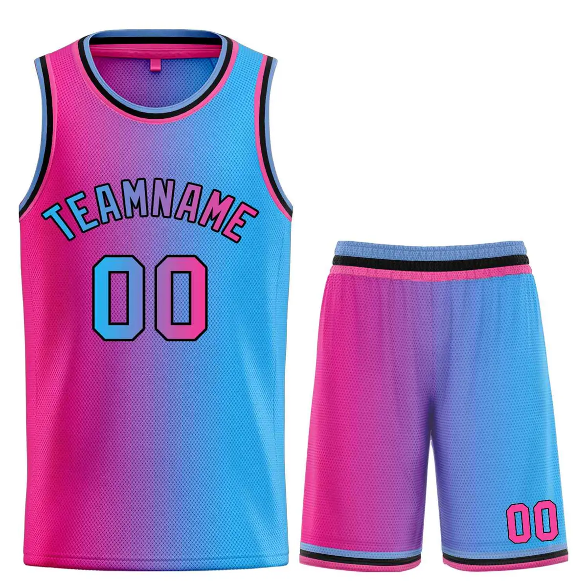 Light Blue Pink-Black Bull Gradient Basketball Jersey Set