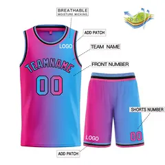 Light Blue Pink-Black Bull Gradient Basketball Jersey Set 3