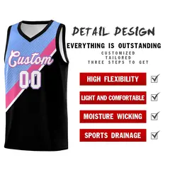 Light Blue Pink Black Diagonal Stripes Color Block Basketball Jersey 2